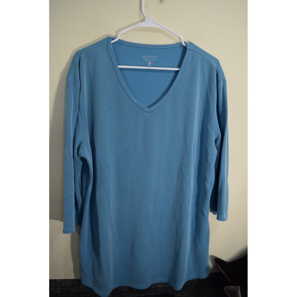Seg'Ments Textured Knit 3/4 Sleeve V-Neck Shirt WOMENS XXL Tencel CANADA MADE